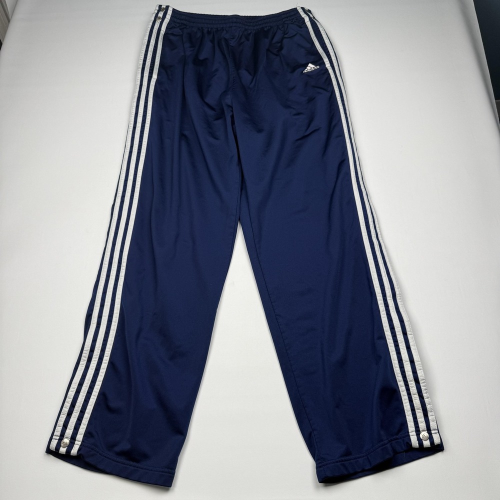Vintage Adidas Team Pants Mens 2XL Blue Tearaway Track Snap Sides Athletic
